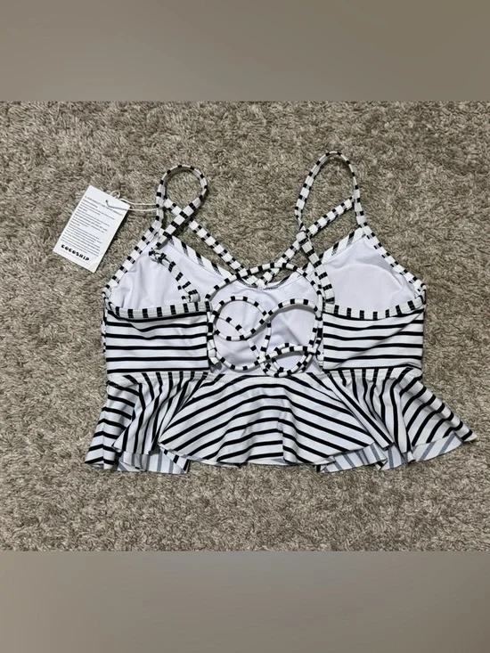 COCOSHIP NWT Black White Striped Peplum Bikini Swim Top Women’s Small - Picture 2 of 4